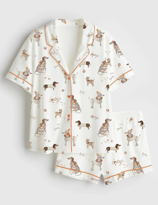 Women’s I Love Dogs Short Sleeve Satin Pajama Set