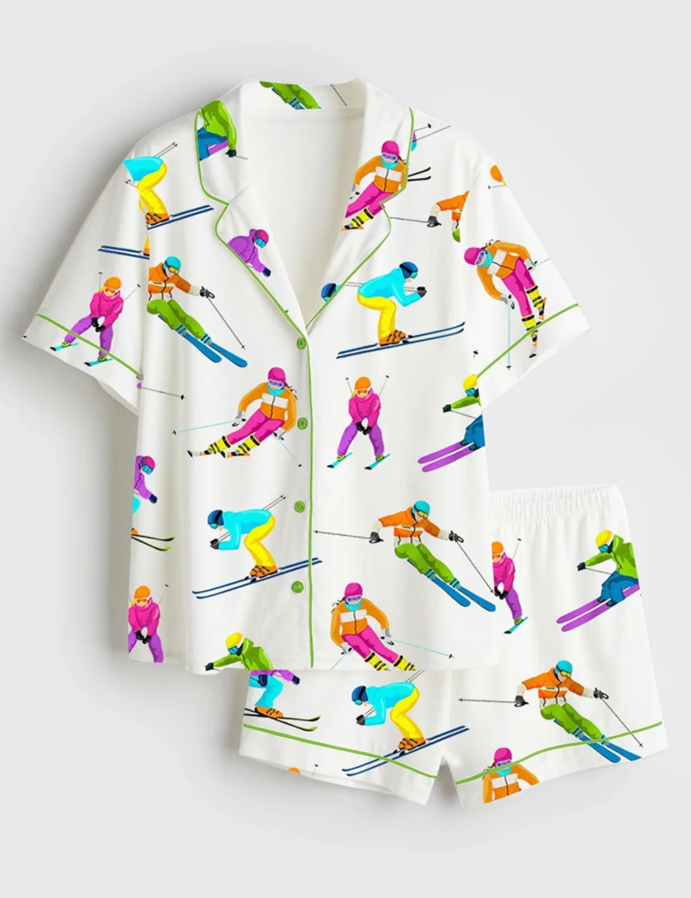 Women's Skiing Life Satin Short Sleeve Pajama Set