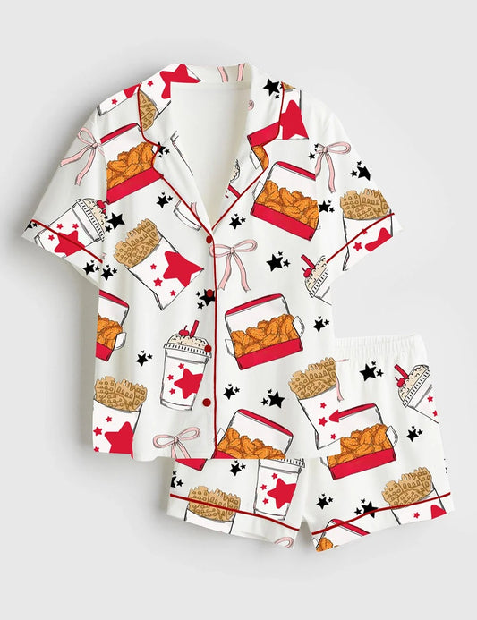 Women's Coquette Chicken Nuggets Short Sleeve Satin Pajama Set