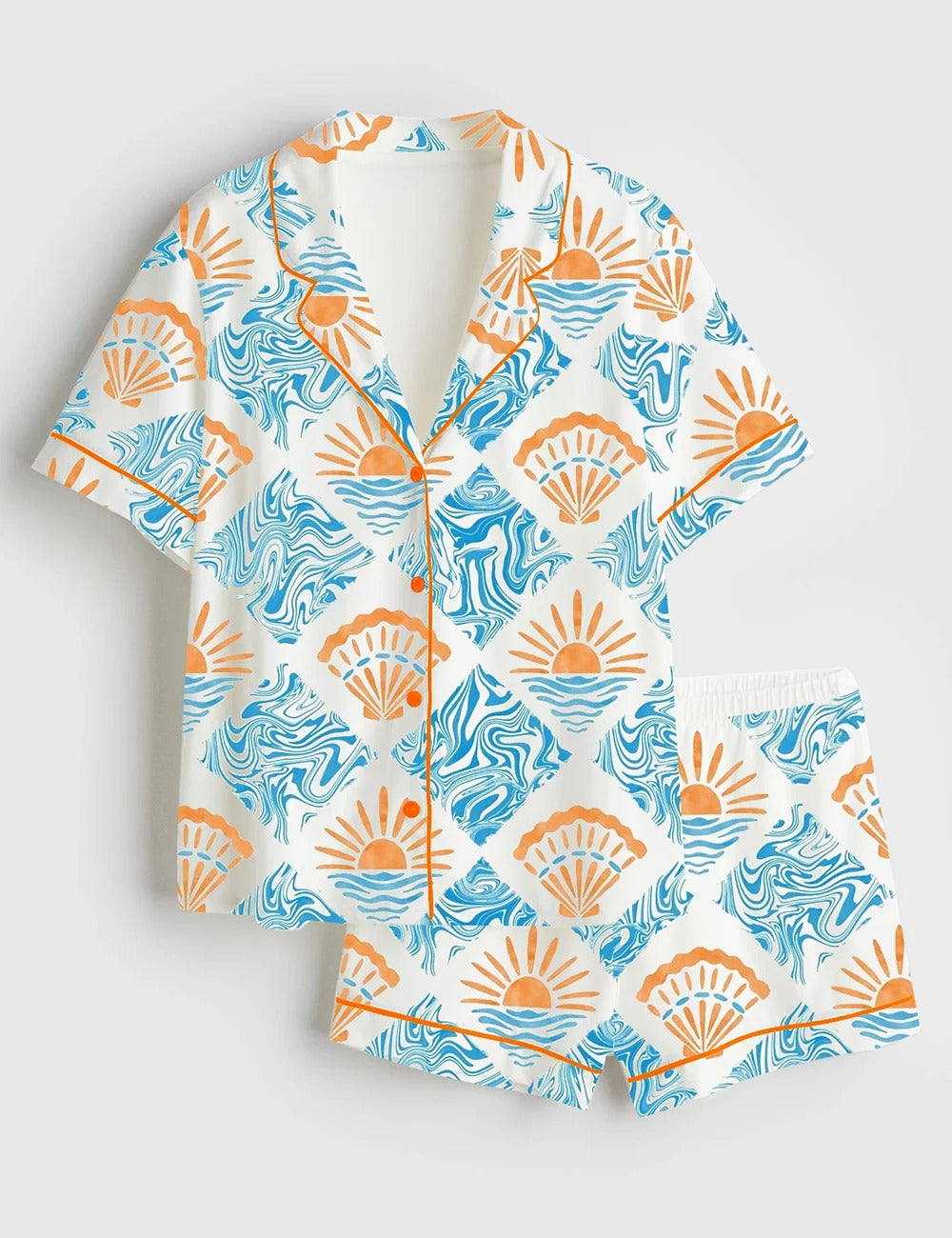 Women’s A Trip To The Beach Short Sleeve Satin Pajama Set