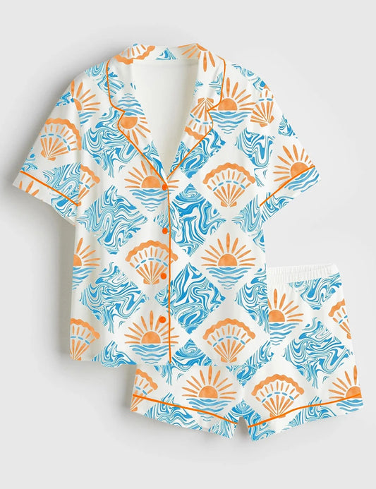 Women’s A Trip To The Beach Short Sleeve Satin Pajama Set