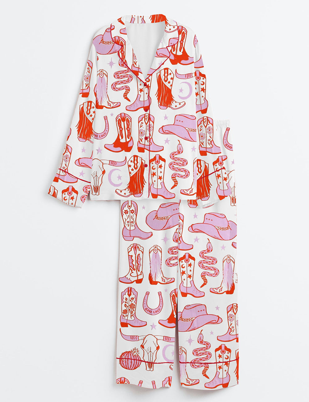 Women's Howdy Cowgirl Long Sleeve Satin Pajama Set