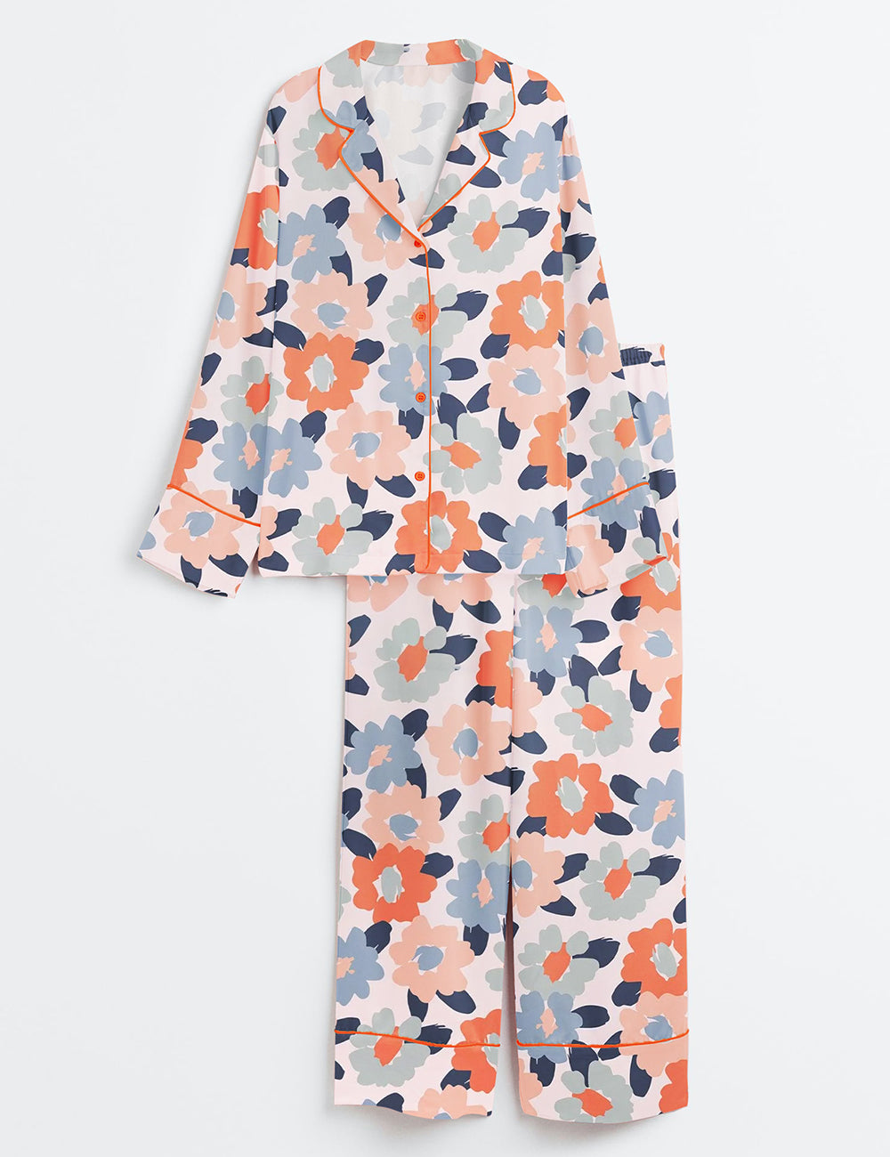 Women's Field Of Flowers Pastel Floral Long Sleeve Satin Pajama Set