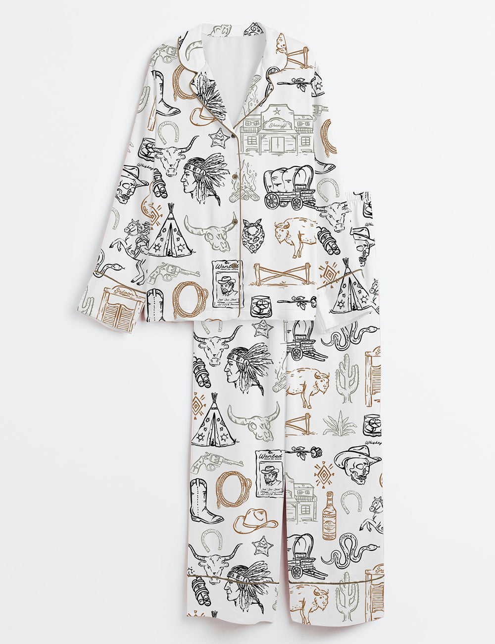 Women’s Cowboy Whimsical Style Wild West Western Party Long Sleeve Satin Pajama Set