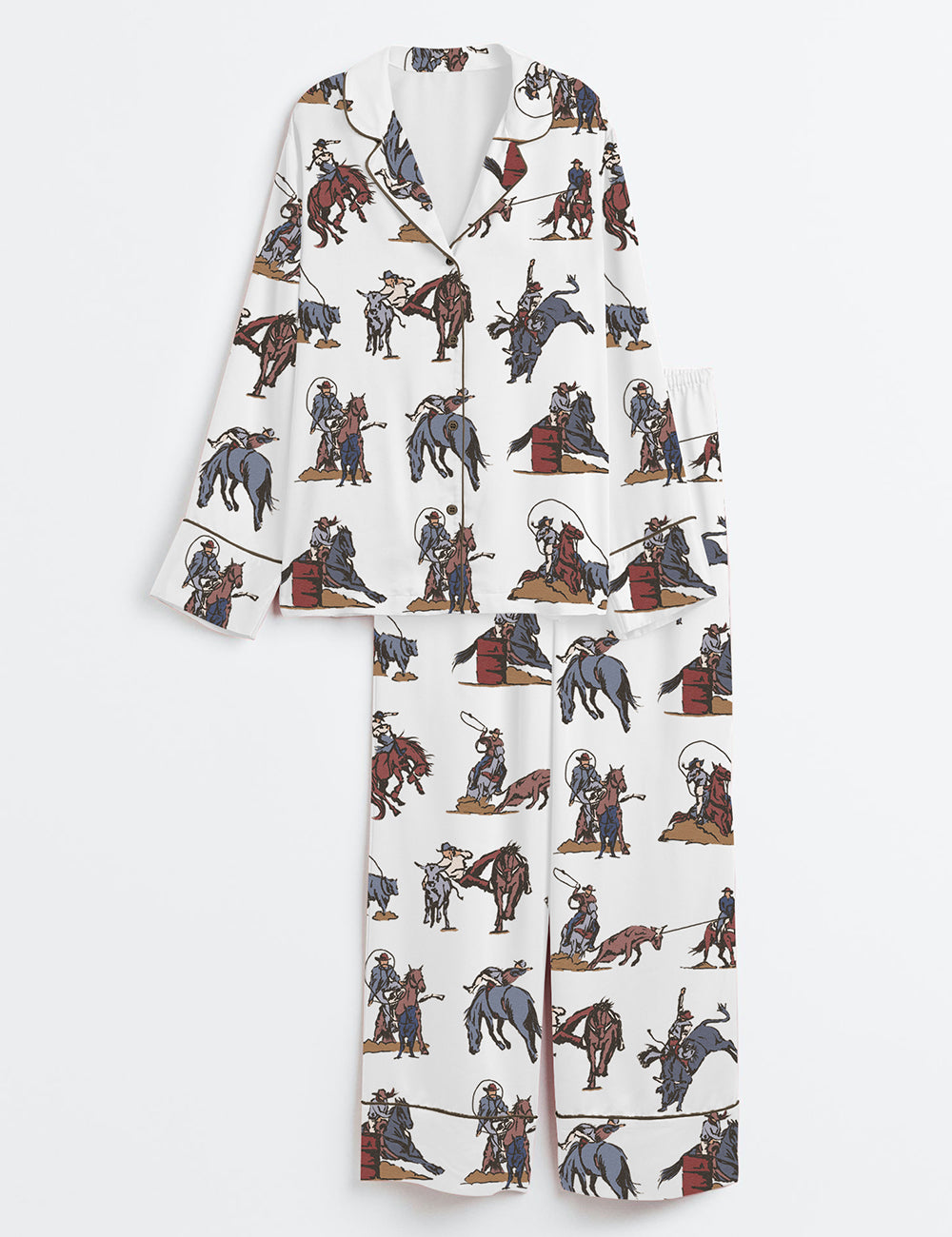 Women’s Rodeo Western Art Cowboy Christmas Long Sleeve Satin Pajama Set