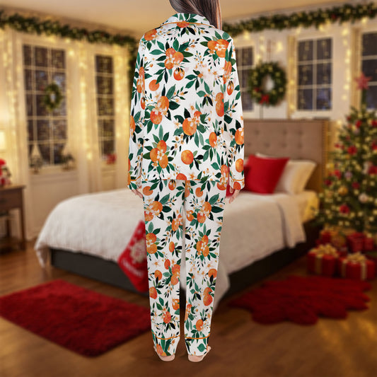 Orange Blossom Pajama Set – Floral Print Pajamas | Cozy Pajama Gift Set, Cute Pajamas for My Love, Family Pajamas for Women, Men, Kids & Youth HPRPJMADL-21