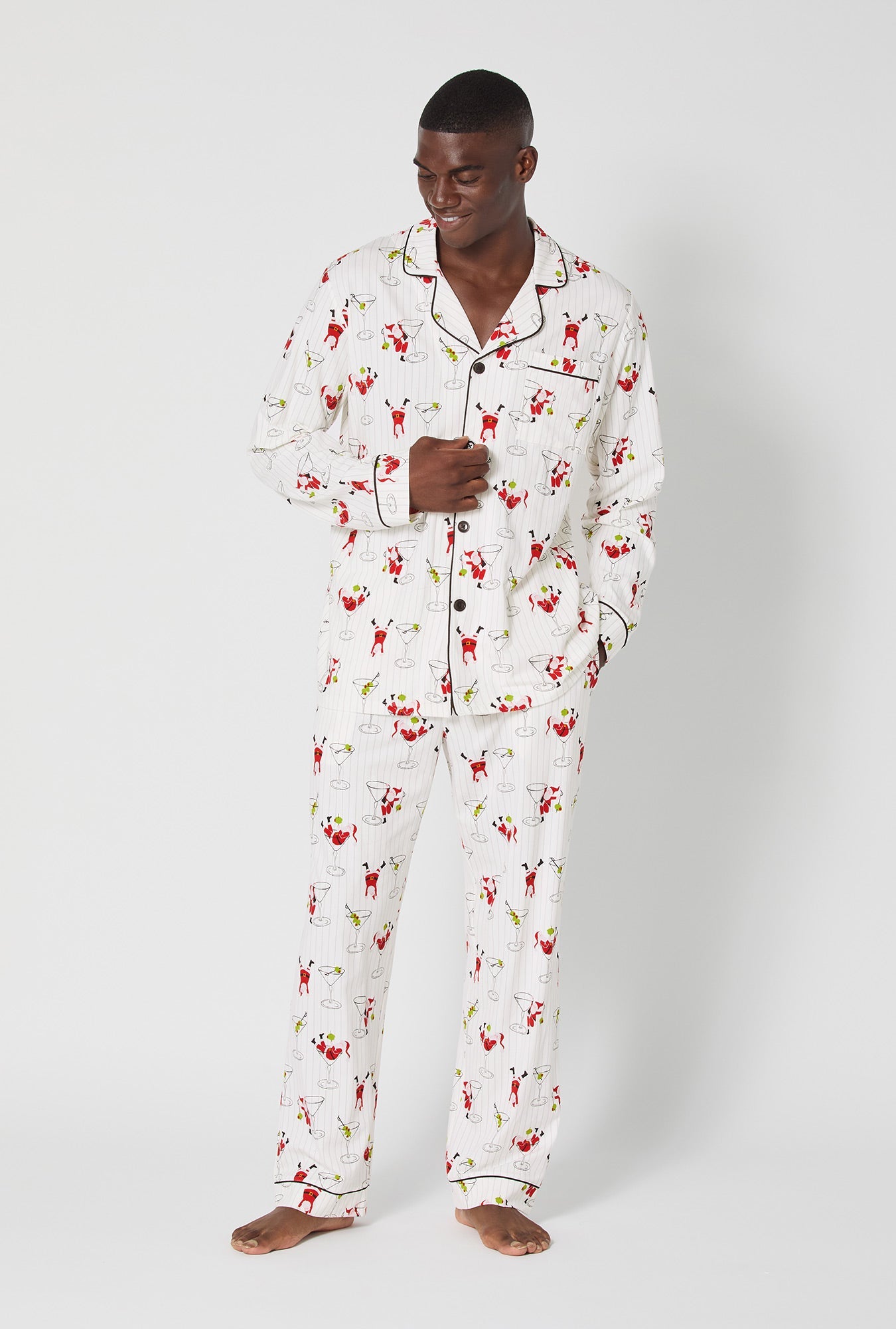 Tipsy Santa Men's Long Sleeve Classic Stretch Jersey Pj Set