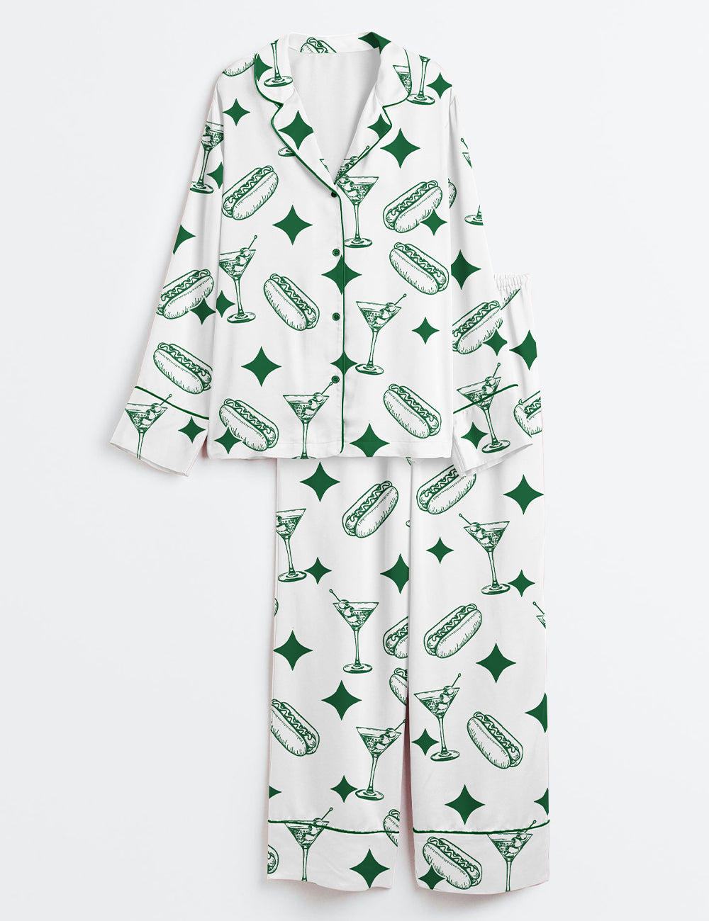 Women’s Tinis And Weenies Dirty Martini Party Print Long Sleeve Satin Pajama Set