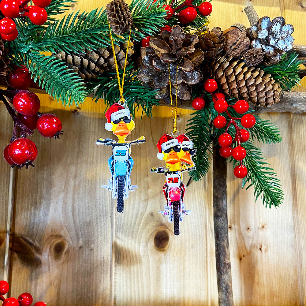 Gift For Motocross Lovers, Personalized Ornament, Motocross Duck Ornament, Christmas Gift