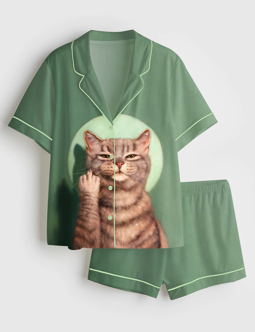 Women’s Cat Giving The Middle Finger Short Sleeve Satin Pajama Set