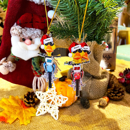 Gift For Motocross Lovers, Personalized Ornament, Motocross Duck Ornament, Christmas Gift