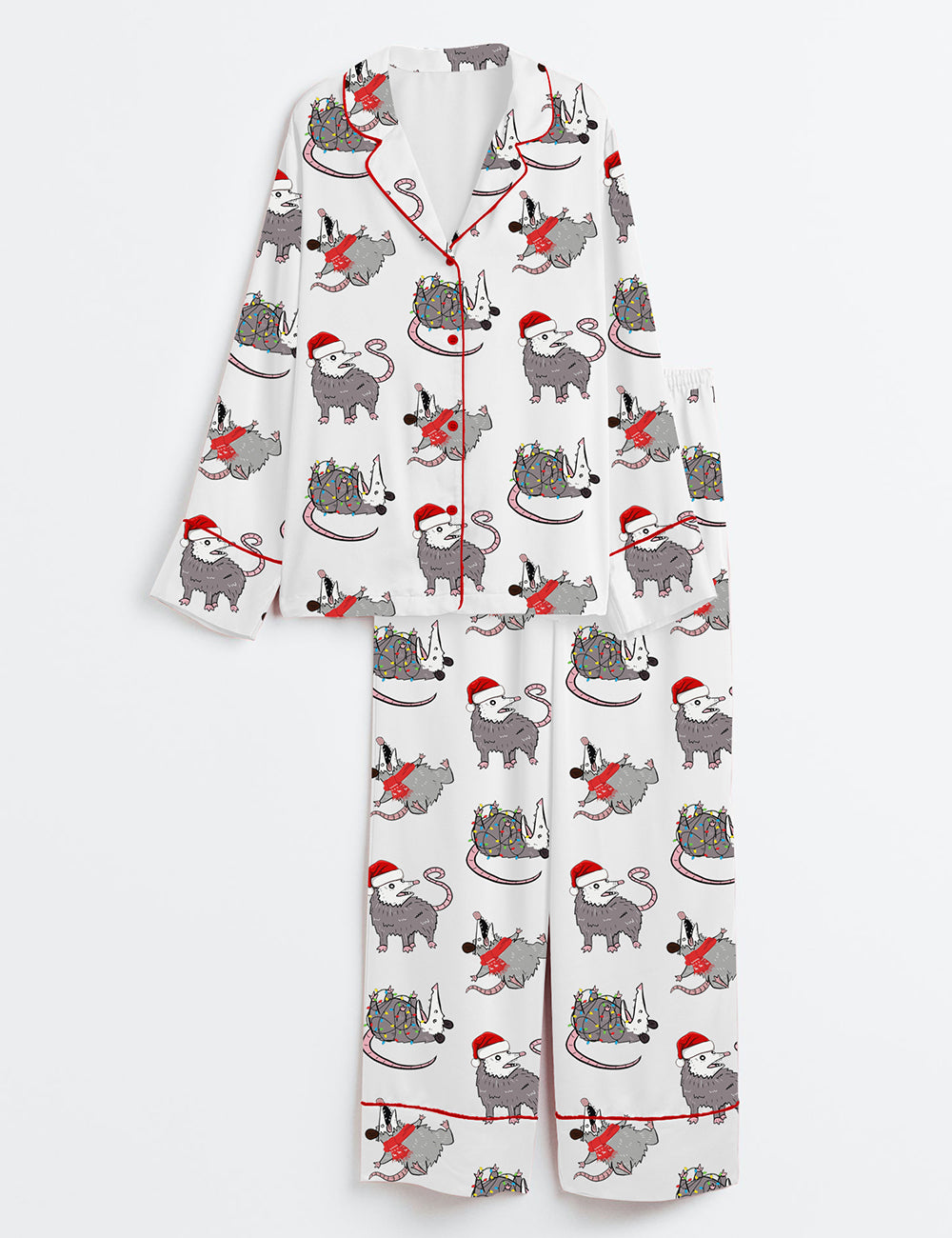 Women’s Overstimulated But Festive Possum Christmas Long Sleeve Satin Pajama Set
