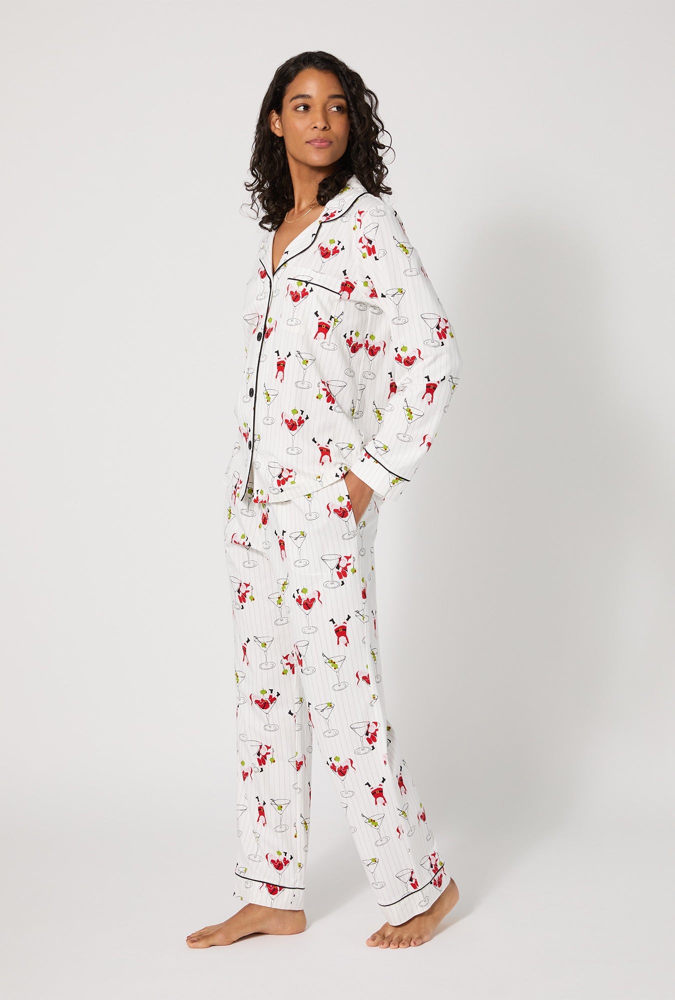 Tipsy Santa Long Sleeve Classic Stretch Jersey Pj Set