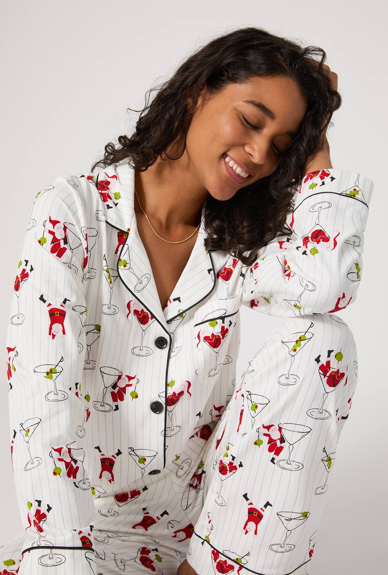 Tipsy Santa Long Sleeve Classic Stretch Jersey Pj Set