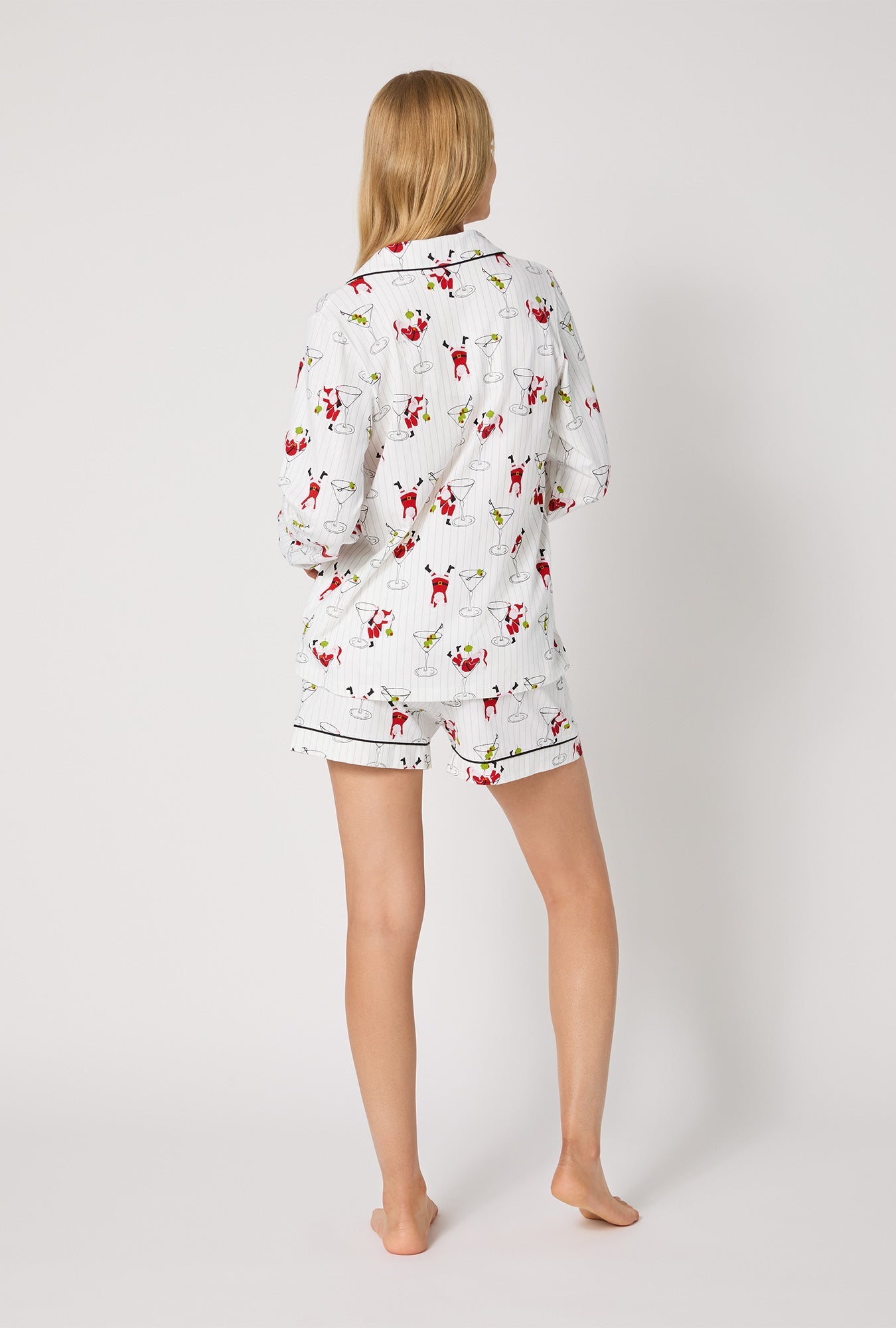 Tipsy Santa Long Sleeve Classic Stretch Jersey Shorty Pj Set