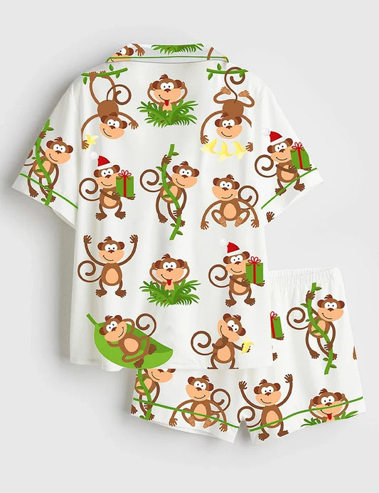Women's Monkeys Short Sleeve Satin Pajama Set