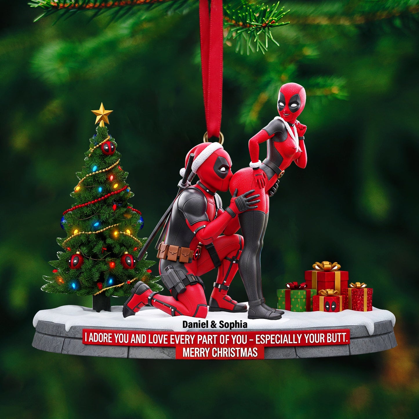 Funny Red Masked Couple Ornament - Personalized Gifts For Couple