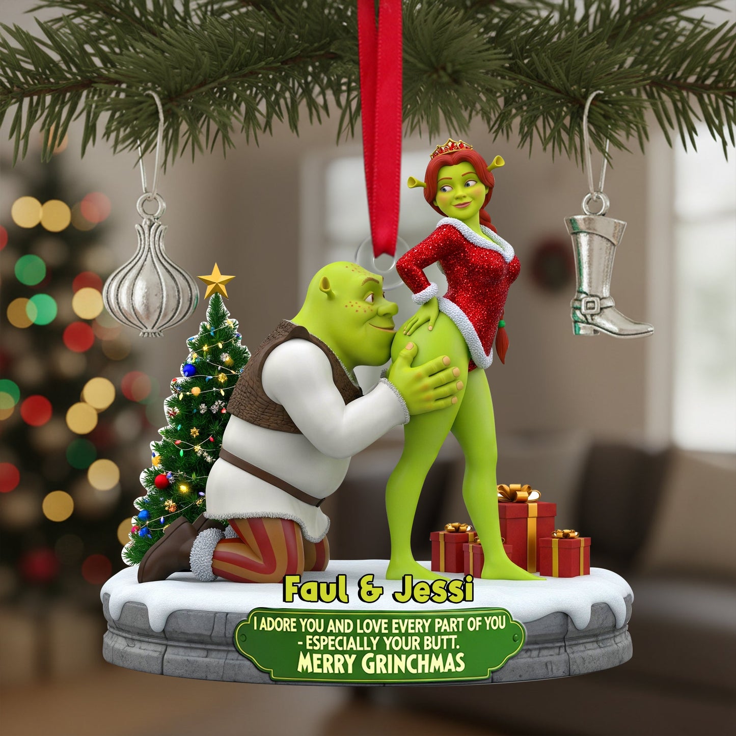 Cheeky Kisses Couple Ornament - Personalized Christmas Gifts For Couple
