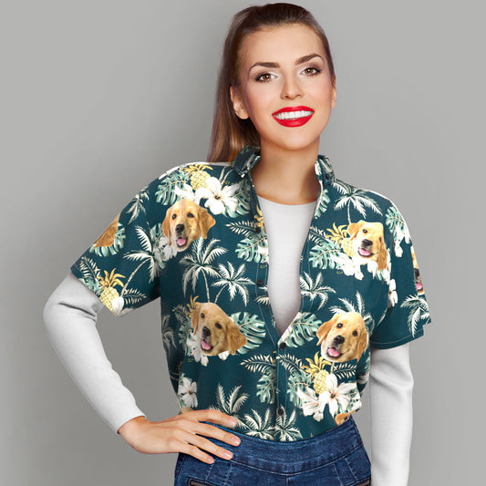Custom Hawaiian Shirts with Pet Face Funky Vintage Hawaiian Shirt Casual Short Sleeve Shirt