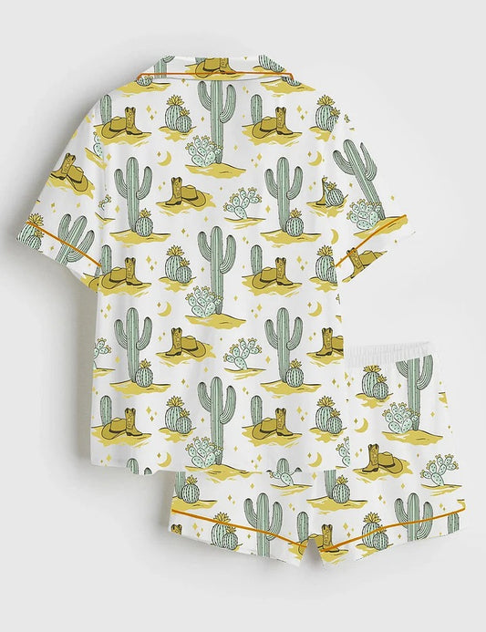 Women's Western Cowboy Short Sleeve Satin Pajama Set