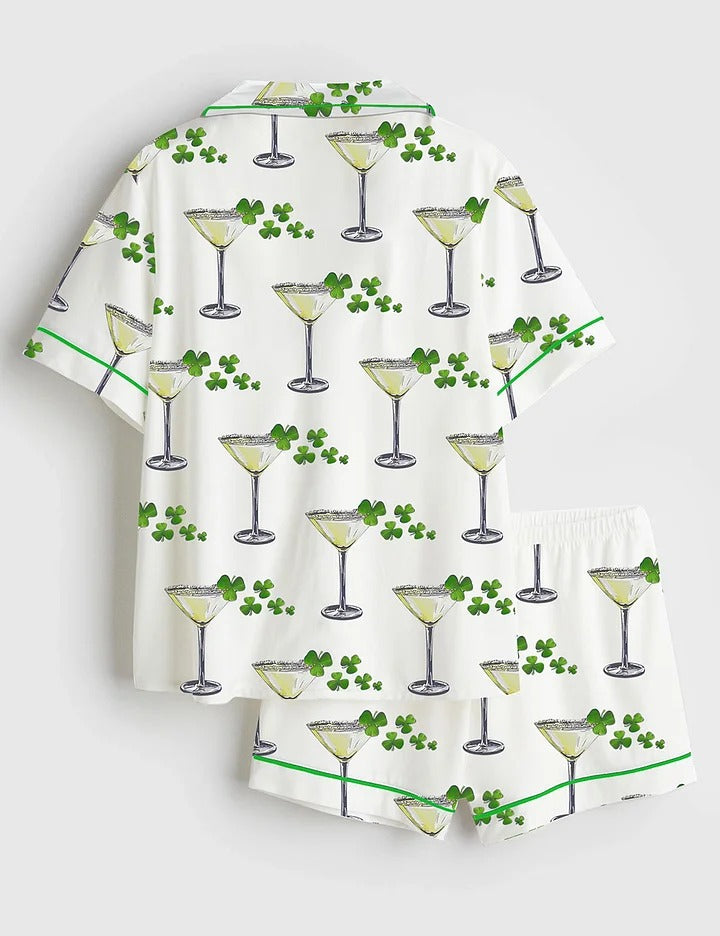 Women’s A Tini Bit Irish St. Patrick's Day Shamrock Print Short Sleeve Satin Pajama Set
