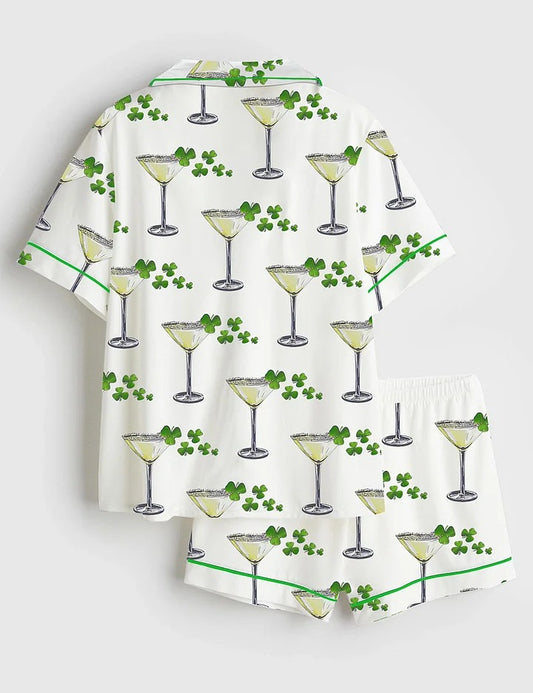 Women’s A Tini Bit Irish St. Patrick's Day Shamrock Print Short Sleeve Satin Pajama Set