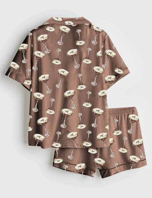 Women's Espresso Martini Wedding Drink Satin Pajama Set