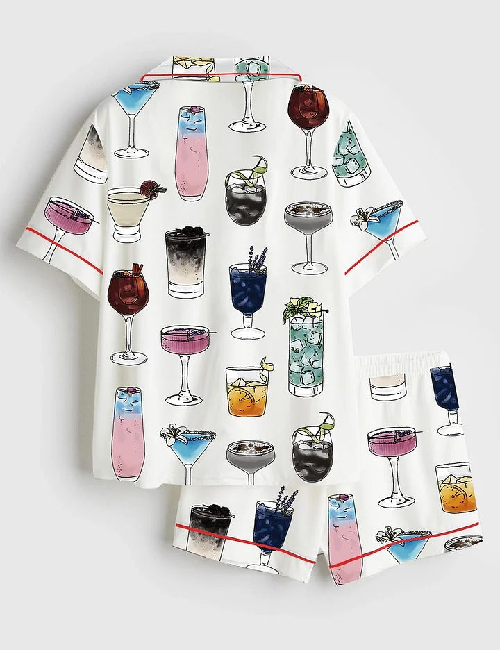 Women's The Eras Cocktails Short Sleeve Satin Pajama Set
