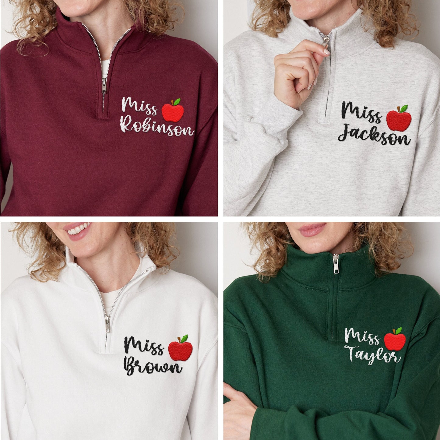Custom Teacher Sweatshirt, Embroidered Teacher Quarter Zip Sweatshirt, Personalized Embroidery Teacher Sweatshirt (995MR)