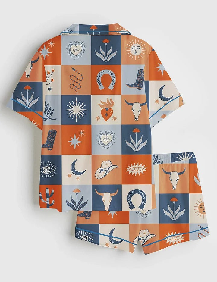 Women's Western Cowboy Long Sleeve Satin Pajama Set