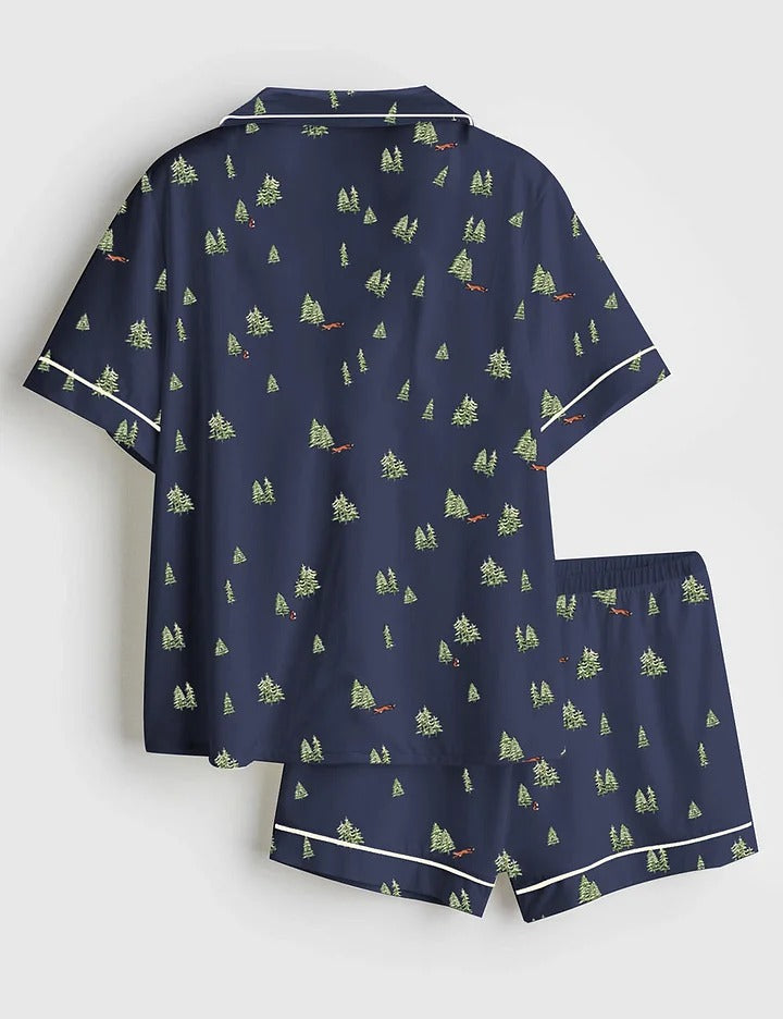 Women's Christmas Tree Short Sleeve Satin Pajama Set