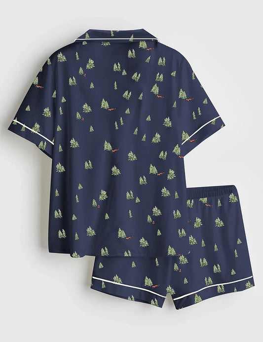 Women's Christmas Tree Short Sleeve Satin Pajama Set