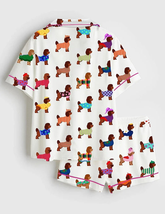 Women's Poodle Lover Short Sleeve Satin Pajama Set