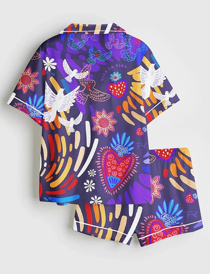 Women's Viva La Vida Short Sleeve Satin Pajama Set