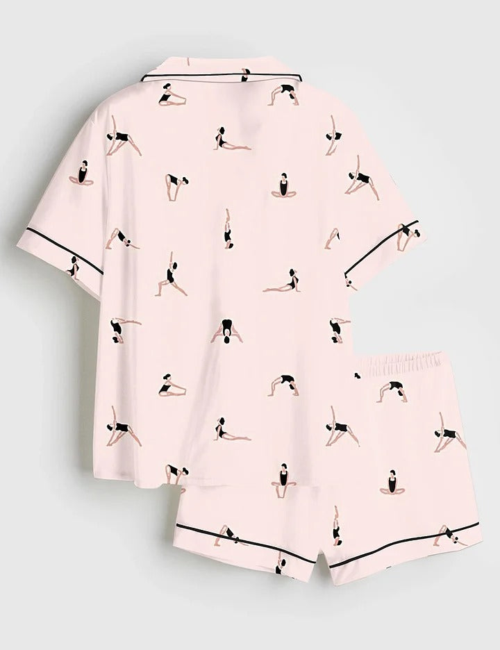 Women’s Yoga Sports Pink Short Sleeve Satin Pajama Set