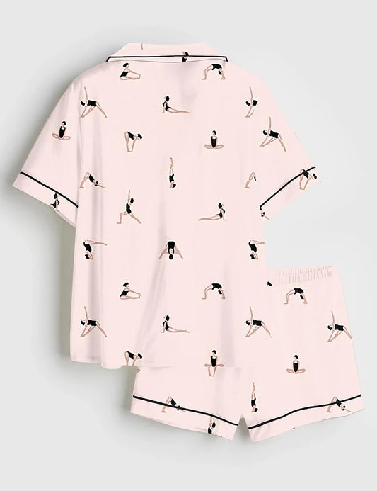 Women’s Yoga Sports Pink Short Sleeve Satin Pajama Set