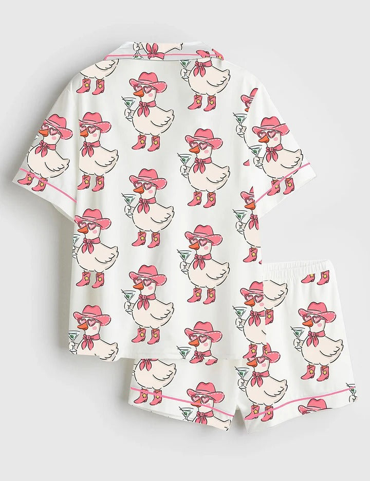 Women’s Just A Silly Goose Short Sleeve Satin Pajama Set