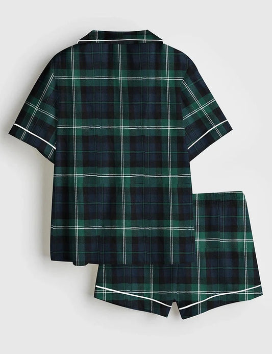 Women's Plaid Print Short Sleeve Pajama Set