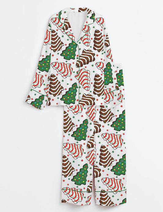Women’s Farm Fresh Christmas Tree Cake Long Sleeve Satin Pajama Set