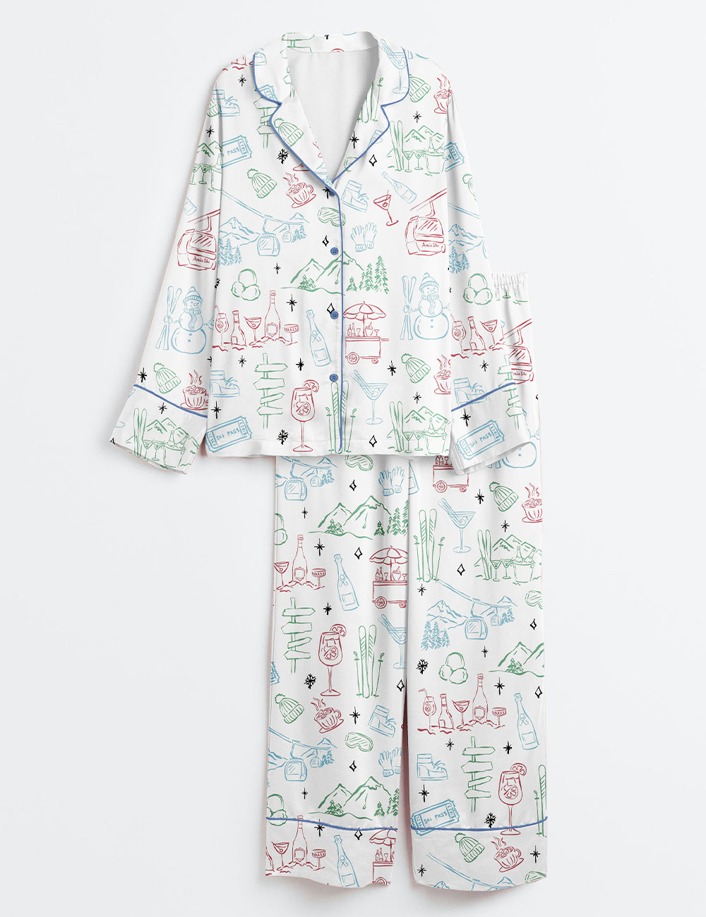 Women's Apres Ski Bachelorette Winter Holiday Cocktail Party Apres Ski Cocktail ?lub Long Sleeve Satin Pajama Set