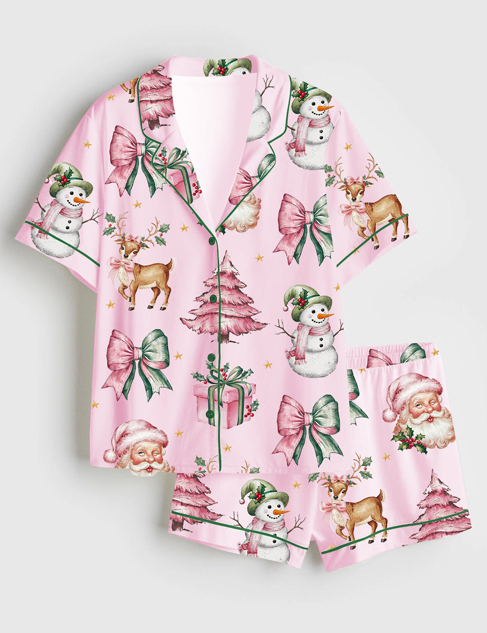 Women’s Coquette Pink Christmas Wicked Santa Short Sleeve Satin Pajama Set