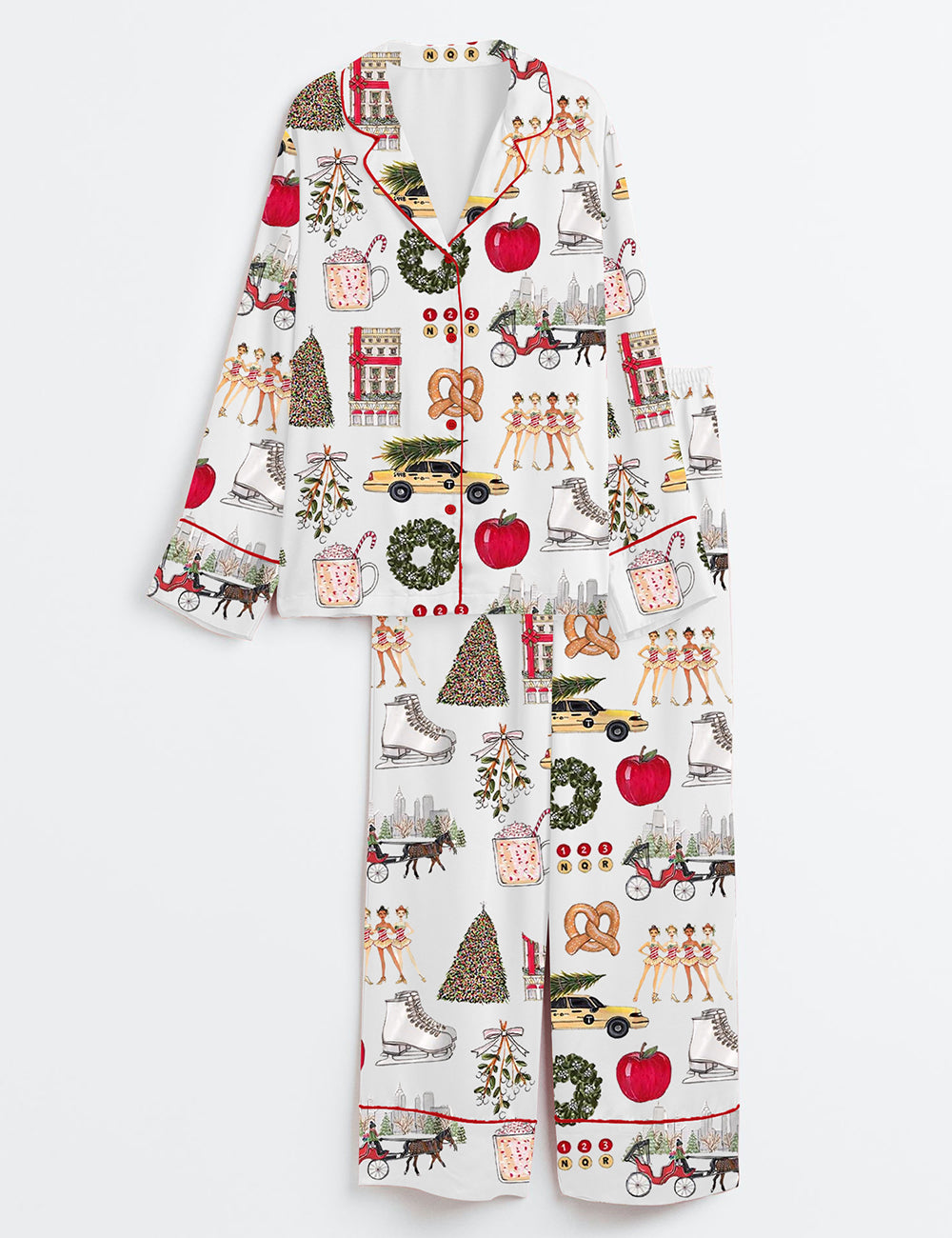 Women's Christmas In New York Satin Pajama Set