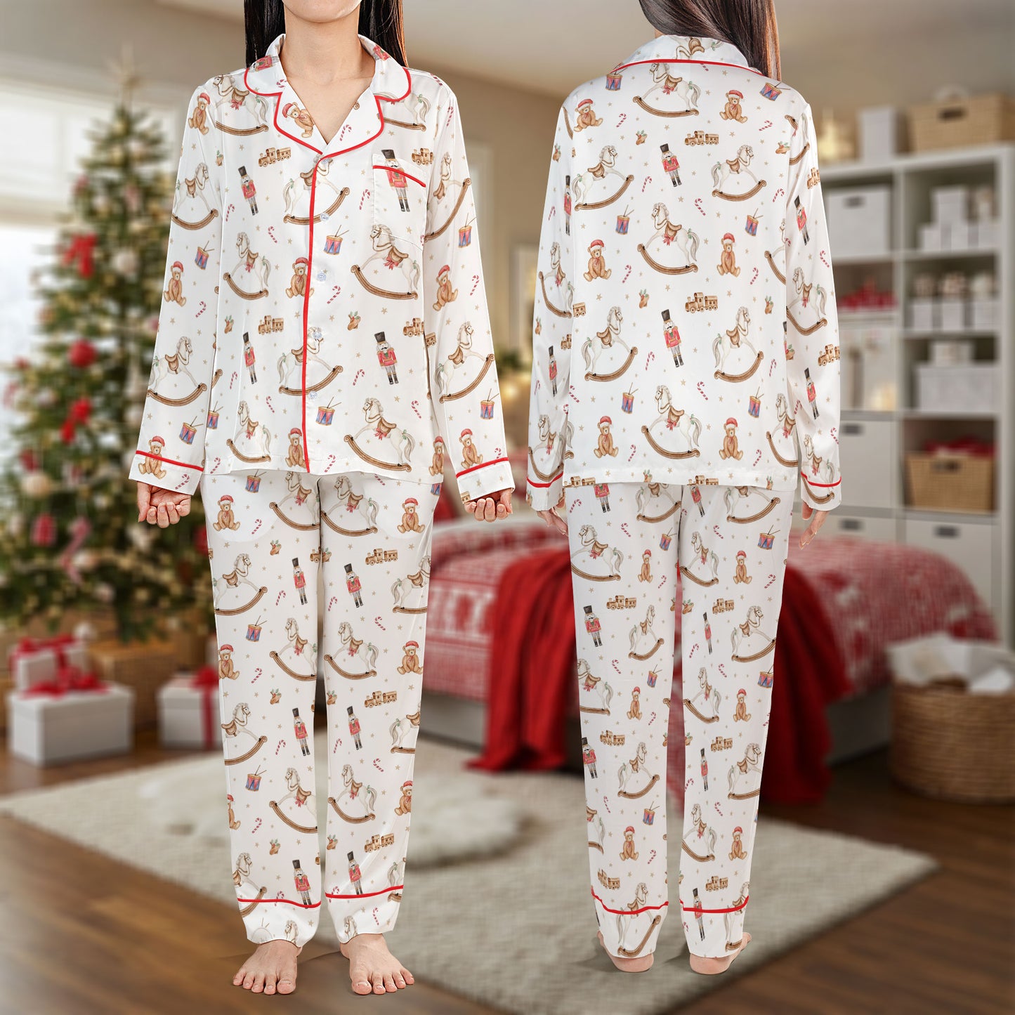 Nutcracker Christmas Pajama Set – Cute Rocking Horse Pajamas | Cozy Pajama Gift Set, Holiday Sleepwear, Family Pajamas for Women, Men, Kids & Youth HPRPJMADL-26