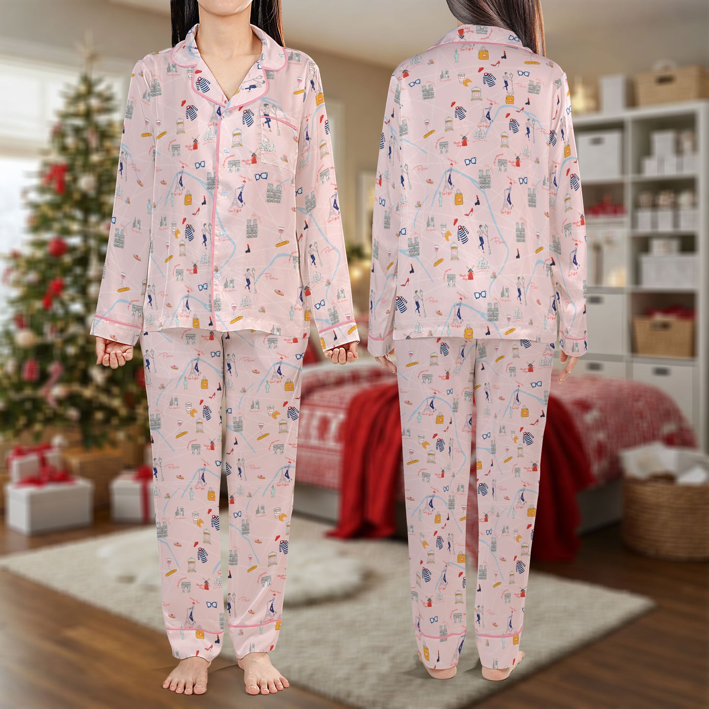 Parisian Chic Pajama Set – Cute Pink City Print Pajamas | Cozy Pajama Gift Set, Family Pajamas for Women, Men, Kids & Youth, Holiday Sleepwear HPRPJMADL-31