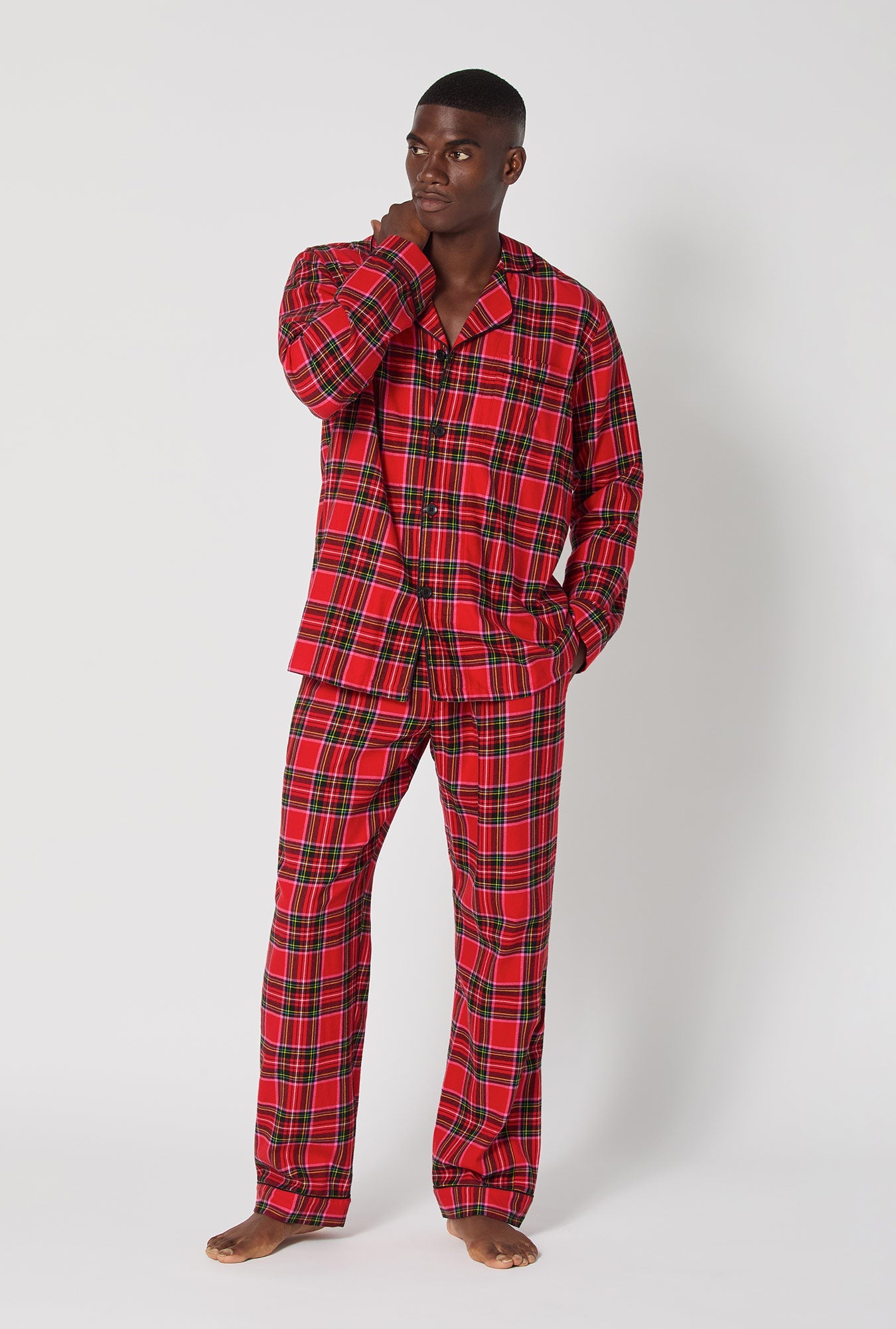 BedHead X Mr. Turk Christmas Plaid Men's Long Sleeve Classic Woven Portuguese Flannel PJ Set