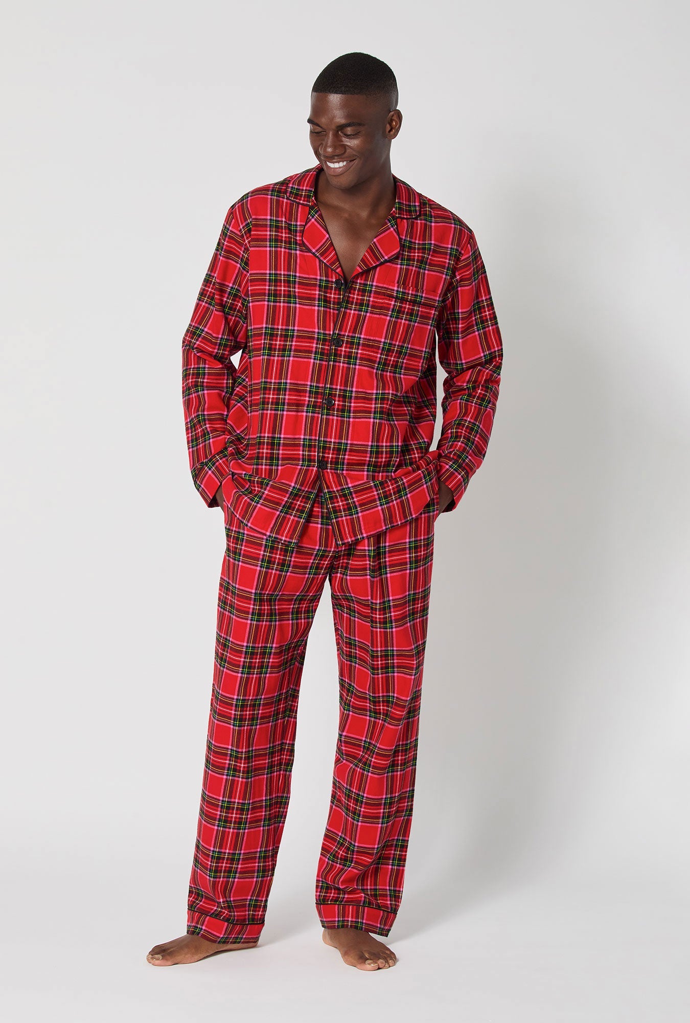 BedHead X Mr. Turk Christmas Plaid Men's Long Sleeve Classic Woven Portuguese Flannel PJ Set