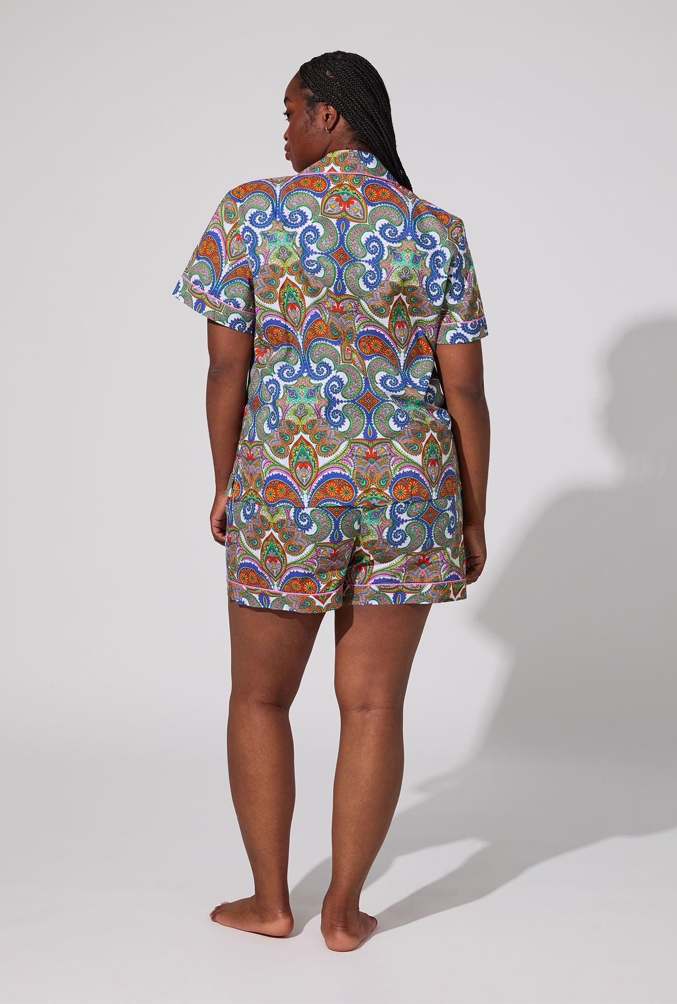 BedHead X Trina Turk Paisley Short Sleeve Classic Shorty Woven Cotton Poplin PJ Set