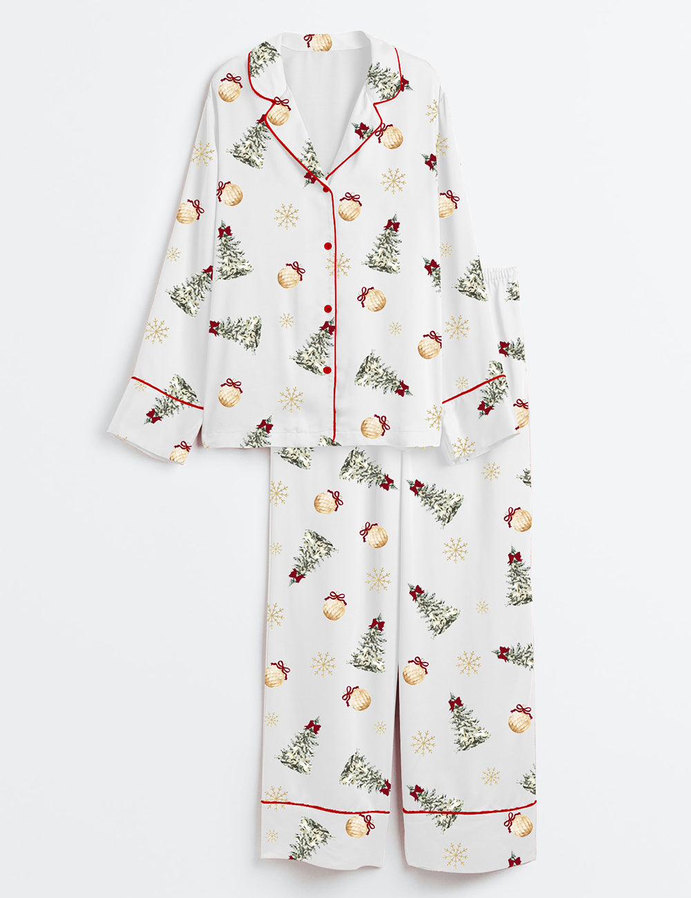 Women’s Watercolor Christmas Tree Whimsical Holiday Winter Festive Trees Long Sleeve Satin Pajama Set