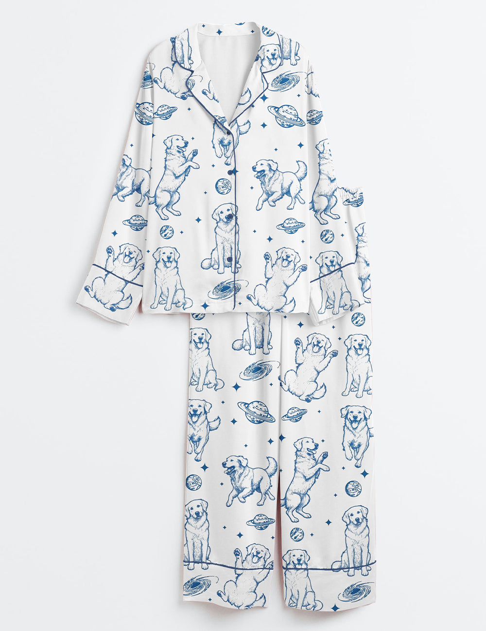 Women's Golden Retriever In Space Dog Lover Long Sleeve Satin Pajama Set