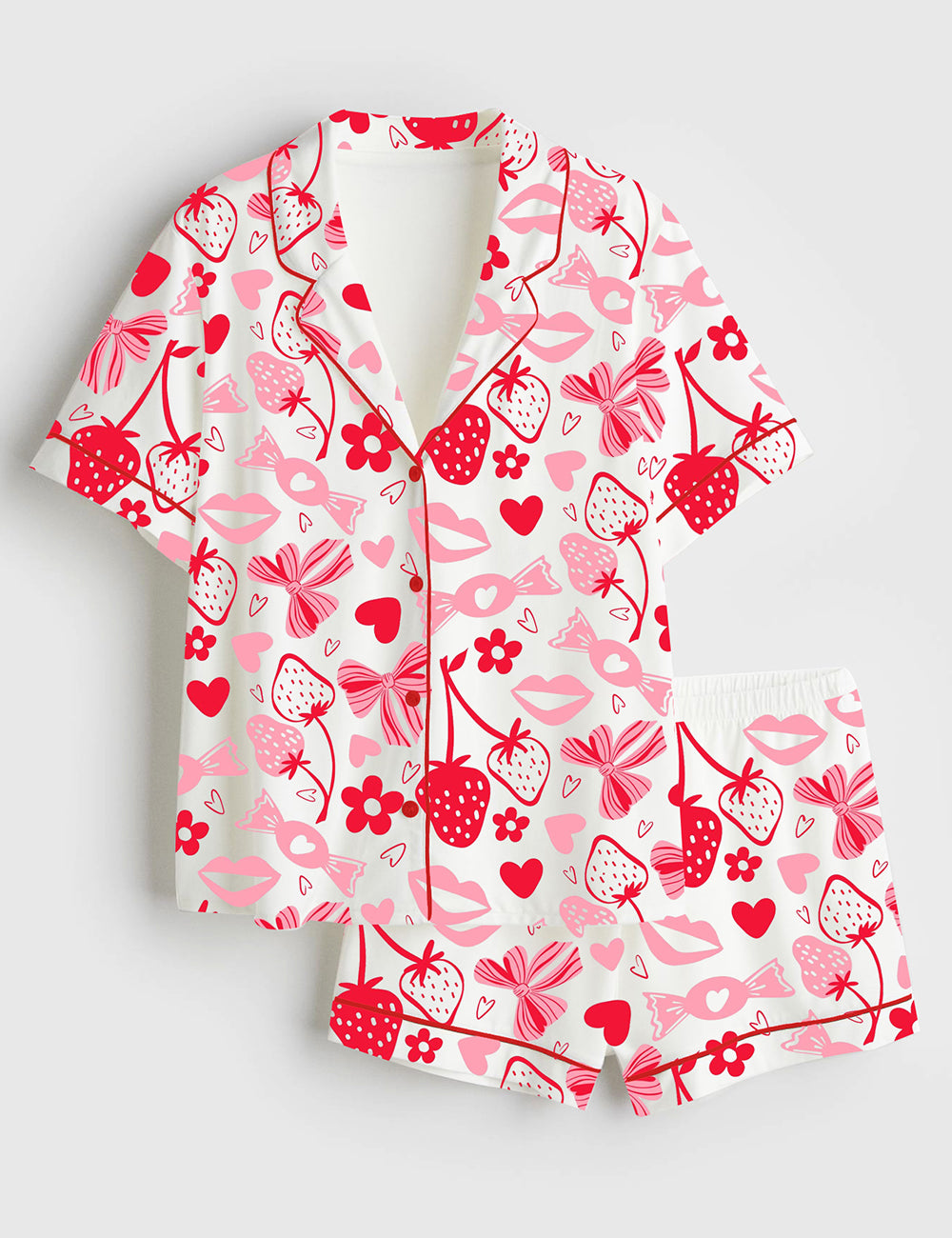 Women's Valentine's Day Art Short Sleeve Satin Pajama Set